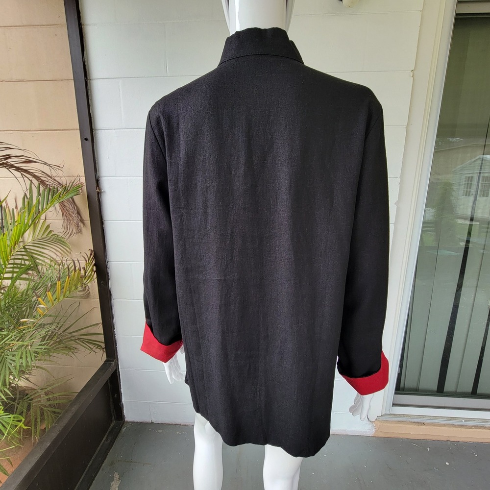 Reversible Tang Suit Jacket Red Black Women Large Vintage Traditional Minimalist - Picture 9 of 16